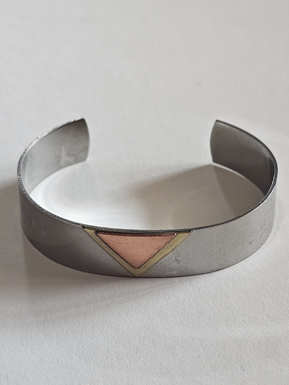 Silver Tone Open Cuff Bracelet with Copper And Brass Accent